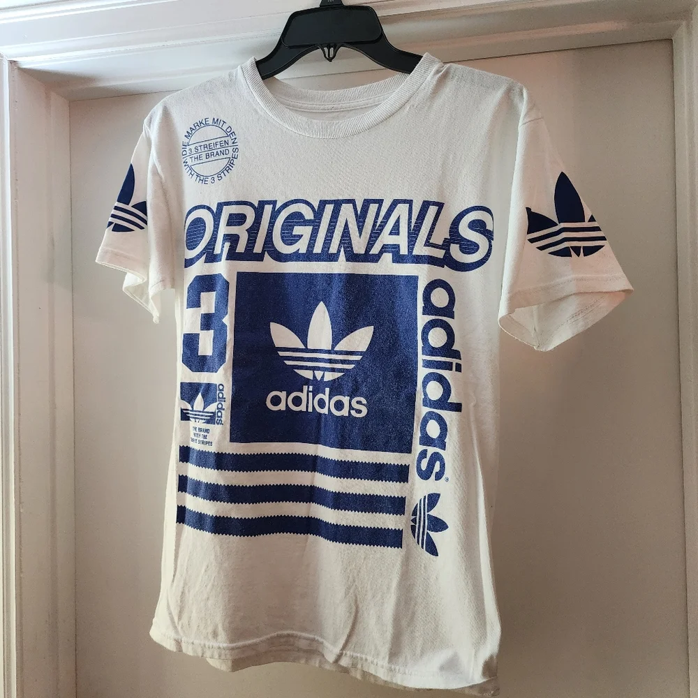 Adidas Small T Shirt Vintage 70s Blue‎ White A10